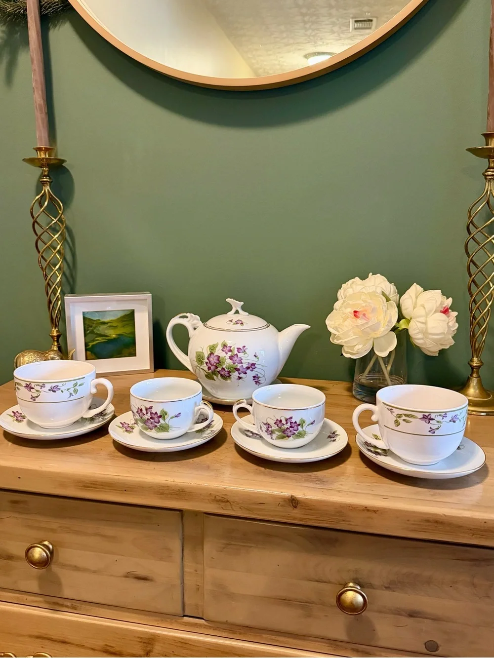Vintage Bohemia Czechoslovakia Violet Floral Tea Set | 10 Pieces